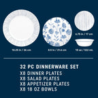 Corelle® Botanical Stripes 32-piece Dinnerware Set, Service for 8