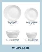 Corelle® Winter Frost White 16-piece Mugless Dinnerware Set, Service for 4