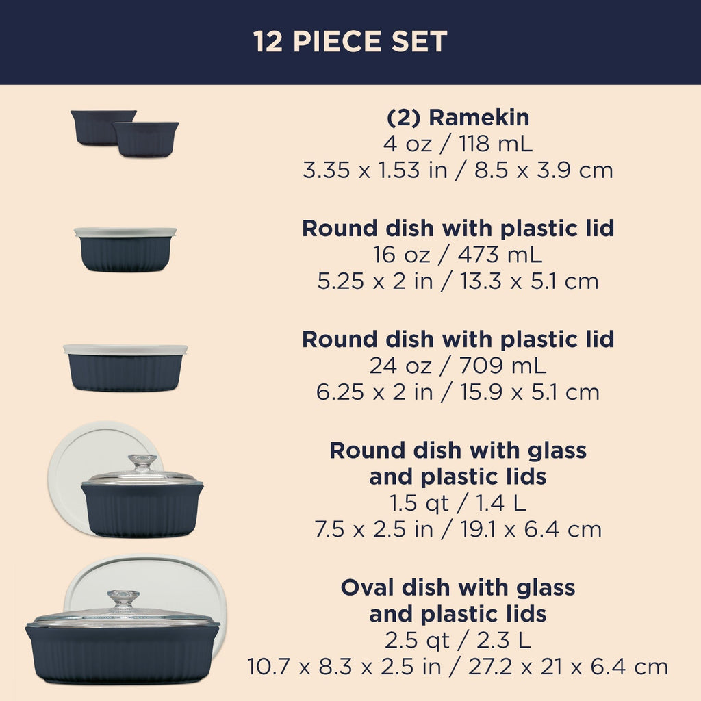 CorningWare® French Colors 12-piece Oval Bakeware Set, Navy
